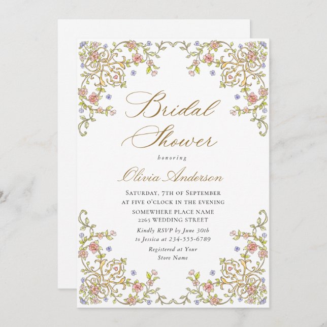 Victorian Ornate Grace Floral Bridal Shower Invitation (Front/Back)