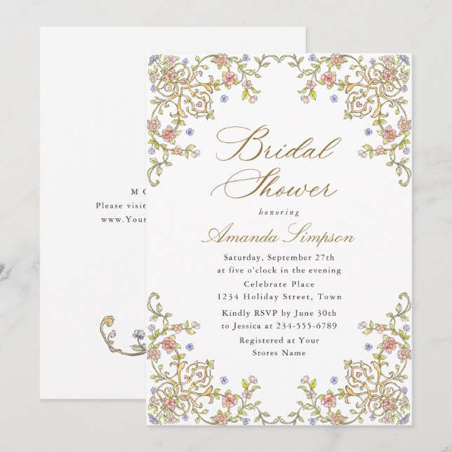Victorian Ornate Grace Floral Bridal Shower Invitation (Front/Back)