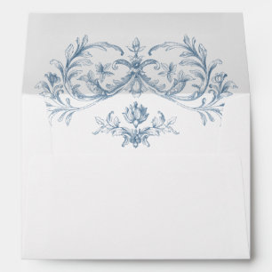 Victorian Ornate Grace Floral Dusty Blue Wedding Envelope