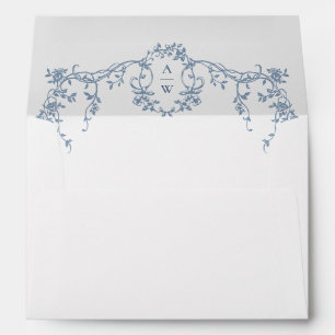 Victorian Ornate Grace Floral Dusty Blue Wedding Envelope