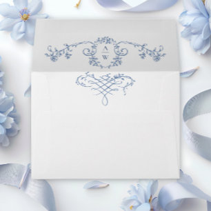 Victorian Ornate Grace Floral Dusty Blue Wedding Envelope