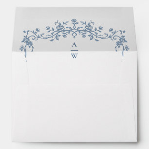 Victorian Ornate Grace Floral Dusty Blue Wedding Envelope