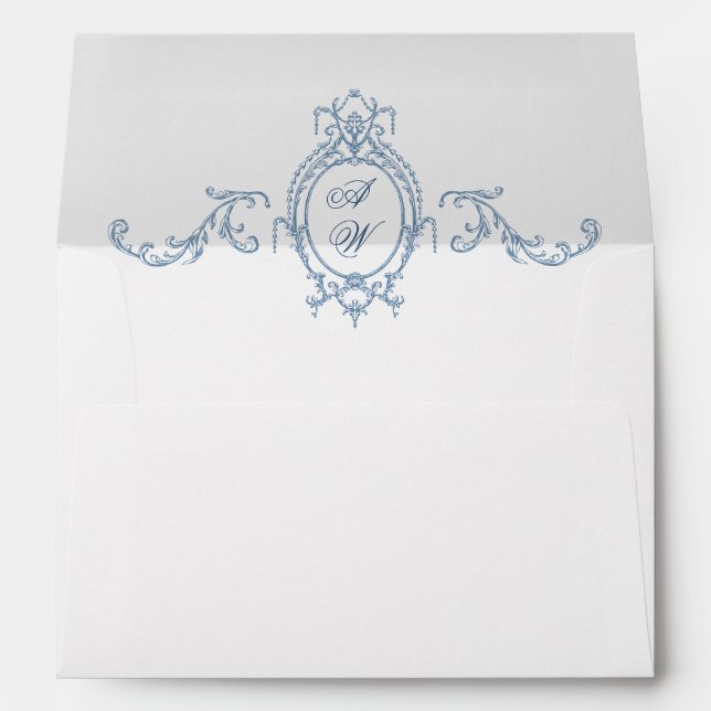 Victorian Ornate Grace Floral Dusty Blue Wedding Envelope (Back (Bottom))