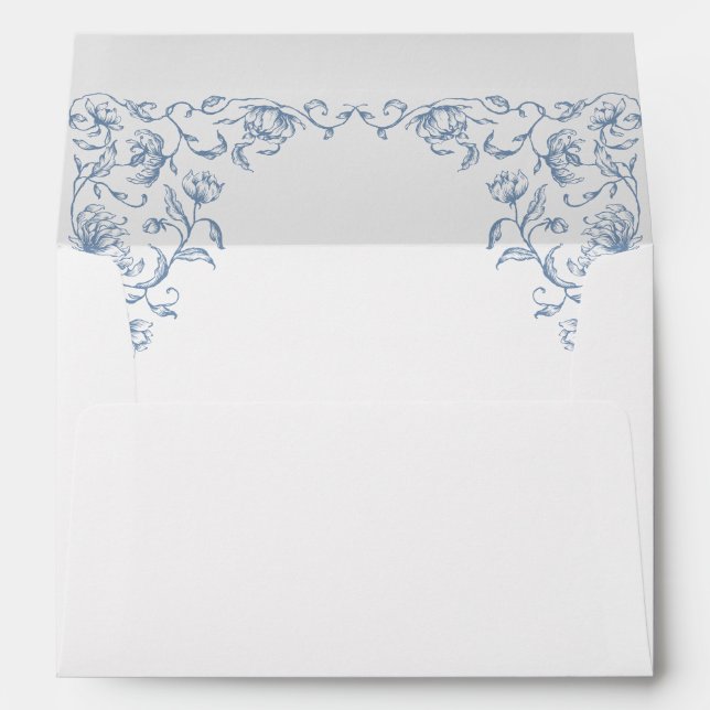 Victorian Ornate Grace Floral Dusty Blue Wedding Envelope (Back (Bottom))