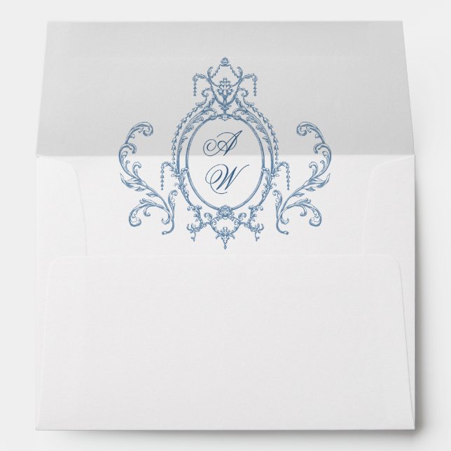 Victorian Ornate Grace Floral Dusty Blue Wedding Envelope (Back (Bottom))
