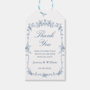 Victorian Ornate Grace Floral Dusty Blue Wedding Gift Tags