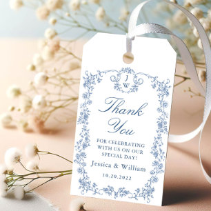 Victorian Ornate Grace Floral Dusty Blue Wedding Gift Tags