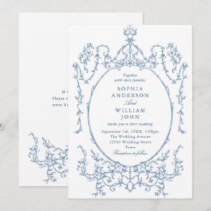 Victorian Ornate Grace Floral Dusty Blue Wedding Invitation