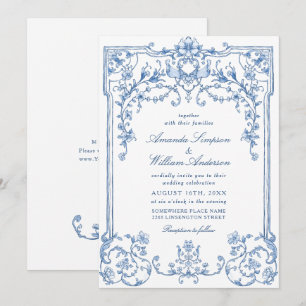 Victorian Ornate Grace Floral Dusty Blue Wedding Invitation