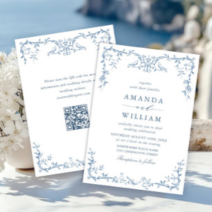 Victorian Ornate Grace Floral Dusty Blue Wedding Invitation