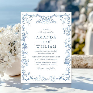 Victorian Ornate Grace Floral Dusty Blue Wedding Invitation