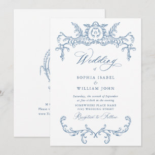 Victorian Ornate Grace Floral Dusty Blue Wedding Invitation