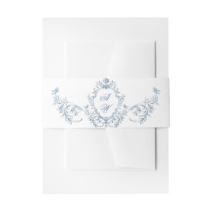 Victorian Ornate Grace Floral Dusty Blue Wedding Invitation Belly Band