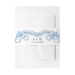 Victorian Ornate Grace Floral Dusty Blue Wedding Invitation Belly Band