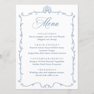 Victorian Ornate Grace Floral Dusty Blue Wedding Menu