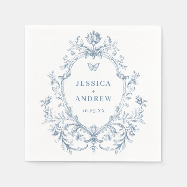 Victorian Ornate Grace Floral Dusty Blue Wedding Napkin (Front)