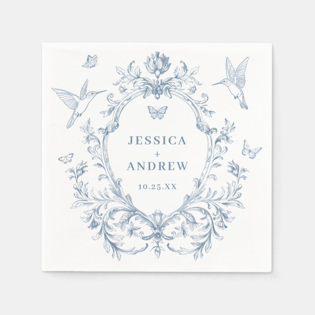 Victorian Ornate Grace Floral Dusty Blue Wedding Napkin (Front)