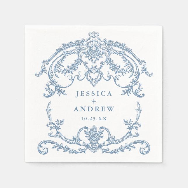 Victorian Ornate Grace Floral Dusty Blue Wedding Napkin (Front)