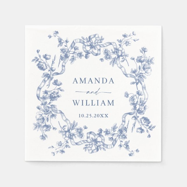 Victorian Ornate Grace Floral Dusty Blue Wedding Napkin (Front)