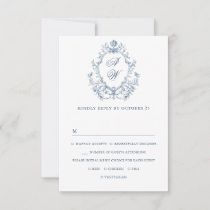 Victorian Ornate Grace Floral Dusty Blue Wedding RSVP Card