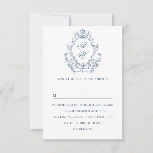 Victorian Ornate Grace Floral Dusty Blue Wedding RSVP Card