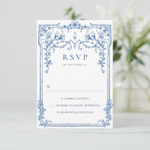Victorian Ornate Grace Floral Dusty Blue Wedding RSVP Card