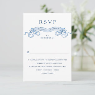 Victorian Ornate Grace Floral Dusty Blue Wedding RSVP Card
