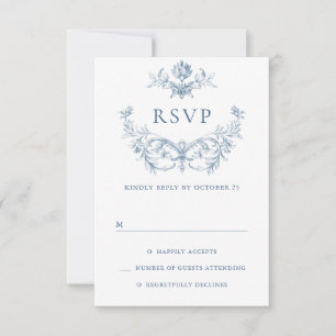 Victorian Ornate Grace Floral Dusty Blue Wedding RSVP Card