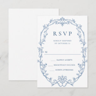 Victorian Ornate Grace Floral Dusty Blue Wedding RSVP Card