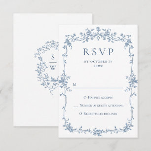 Victorian Ornate Grace Floral Dusty Blue Wedding RSVP Card
