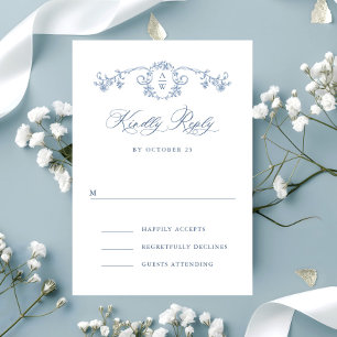 Victorian Ornate Grace Floral Dusty Blue Wedding RSVP Card