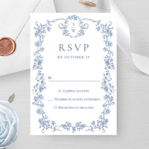 Victorian Ornate Grace Floral Dusty Blue Wedding RSVP Card
