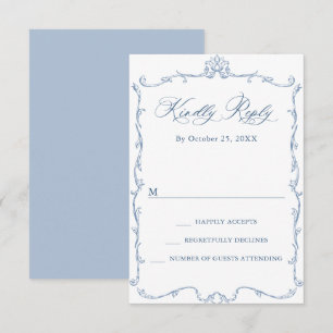 Victorian Ornate Grace Floral Dusty Blue Wedding RSVP Card