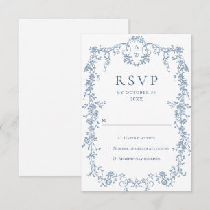 Victorian Ornate Grace Floral Dusty Blue Wedding RSVP Card