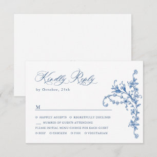 Victorian Ornate Grace Floral Dusty Blue Wedding RSVP Card