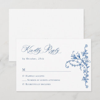 Victorian Ornate Grace Floral Dusty Blue Wedding RSVP Card