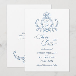 Victorian Ornate Grace Floral Dusty Blue Wedding Save The Date