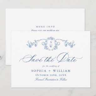 Victorian Ornate Grace Floral Dusty Blue Wedding Save The Date