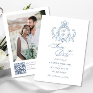 Victorian Ornate Grace Floral Dusty Blue Wedding Save The Date
