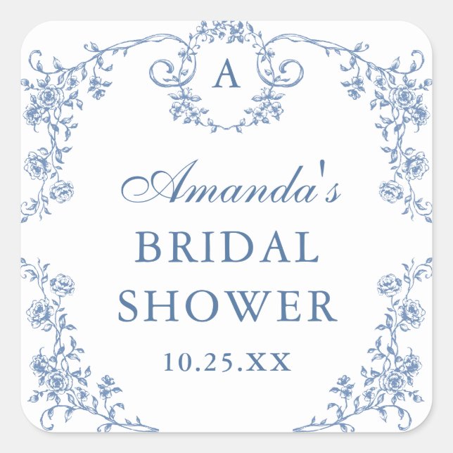 Victorian Ornate Grace Floral Dusty Blue Wedding Square Sticker (Front)
