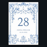 Victorian Ornate Grace Floral Dusty Blue Wedding Table Number<br><div class="desc">For further customization,  please click the "Personalize this template",  then "Edit using Design Tool". Stylish editable easy to use wedding templates,  more items available in the store (invitations,  rsvp,  thank you cards,  stationery & decor). If you need help or matching items,  please contact me.</div>