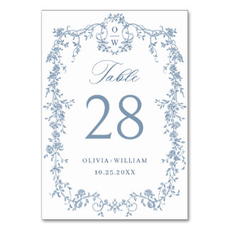 Victorian Ornate Grace Floral Dusty Blue Wedding Table Number