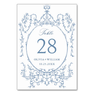 Victorian Ornate Grace Floral Dusty Blue Wedding Table Number