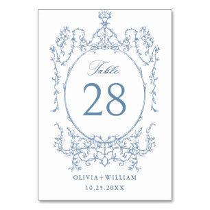 Victorian Ornate Grace Floral Dusty Blue Wedding Table Number