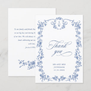 Victorian Ornate Grace Floral Dusty Blue Wedding Thank You Card