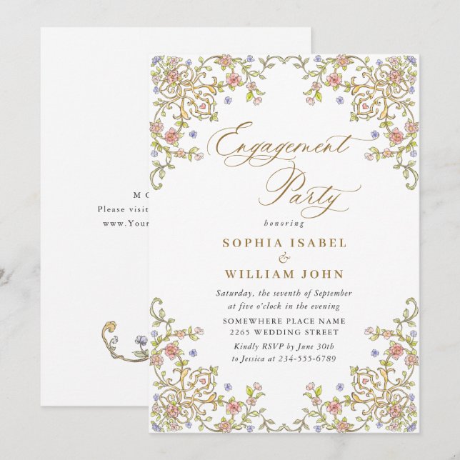 Victorian Ornate Grace Floral ENGAGEMENT PARTY Invitation (Front/Back)