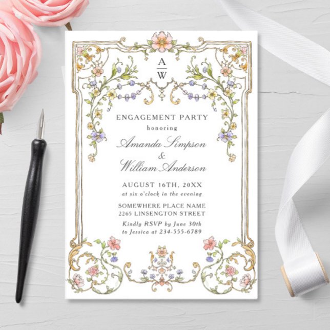 Victorian Ornate Grace Floral ENGAGEMENT PARTY Invitation (Creator Uploaded)