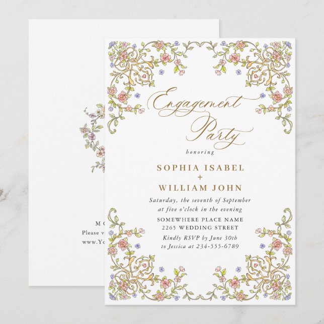 Victorian Ornate Grace Floral ENGAGEMENT PARTY Invitation (Front/Back)