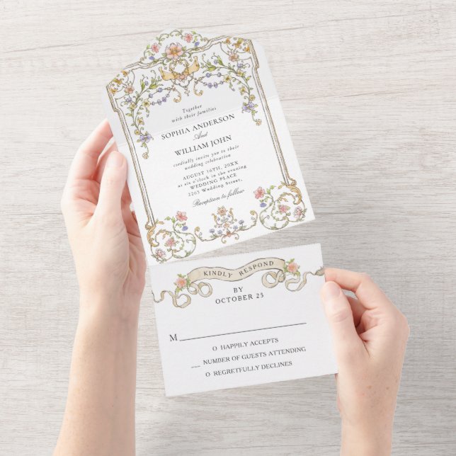 Victorian Ornate Grace Floral Frame Wedding All In One Invitation (Tearaway)