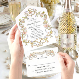 Victorian Ornate Grace Floral Frame Wedding All In One Invitation